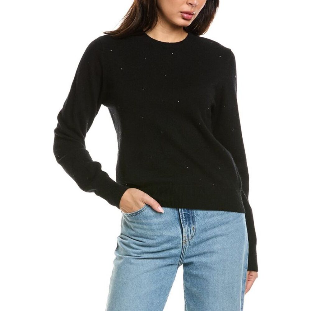Brodie Cashmere Womens Gem Star Crewneck 100% Cashmere Sweater, Black